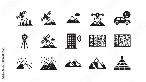 Mountain and technology icon set