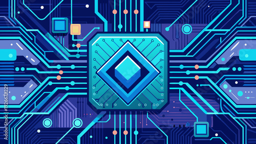 Advanced technology circuit board with a futuristic digital interface design. Vector