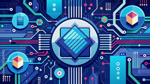 A futuristic blockchain network integrating advanced technology and digital infrastructure Vector