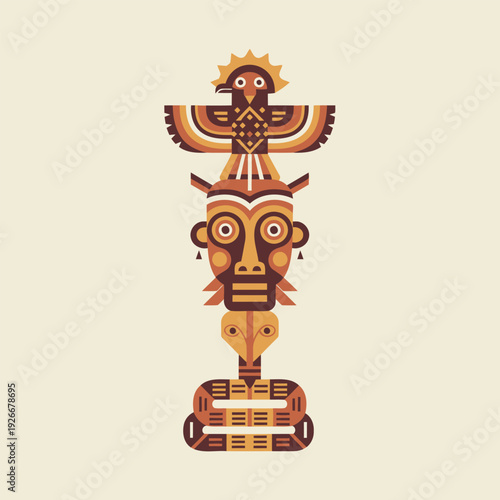 Totem Icon of Cultural Heritage: A vibrant artistic depiction of a totem, its intricately carved figures representing ancestral stories and cultural pride.