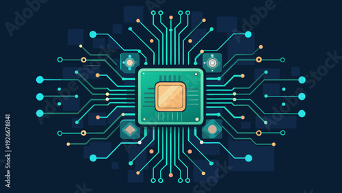 Advanced technology network with a central processing unit at its core Vector