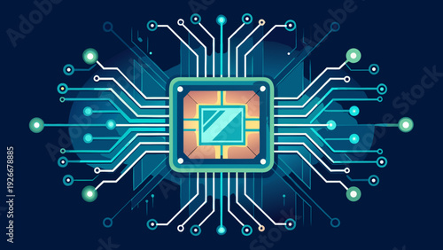 Advanced microchip circuit with futuristic digital interface design Vector