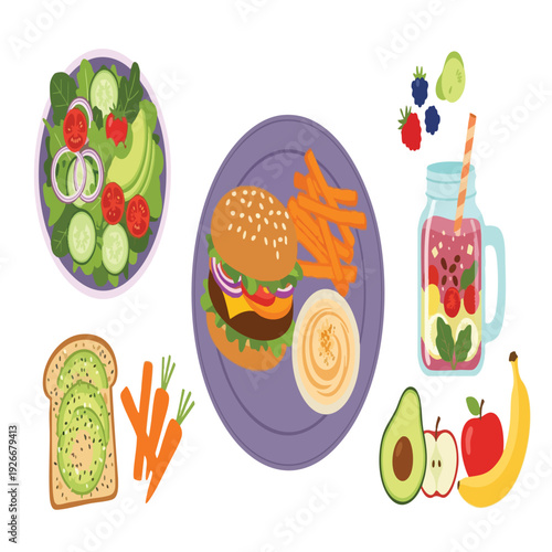 Healthy and Delicious Meal with Fresh Vegetables and Juices for a Nutritious Diet