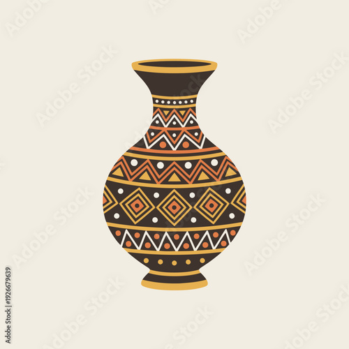 Ceramic Elegance: An intricately designed ceramic vase showcases a harmonious blend of geometric patterns and cultural heritage, a testament to timeless artistry.