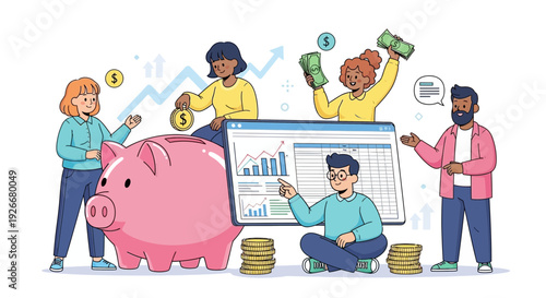 people investing money, financial growth, savings, piggy bank, business