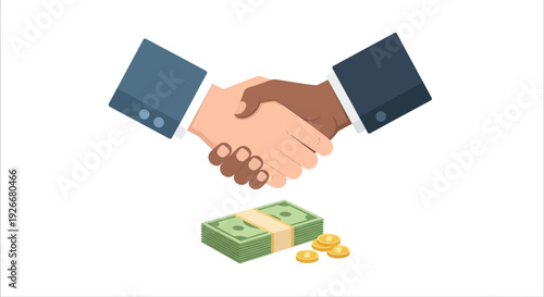 business deal handshake with money, finance and agreement concept