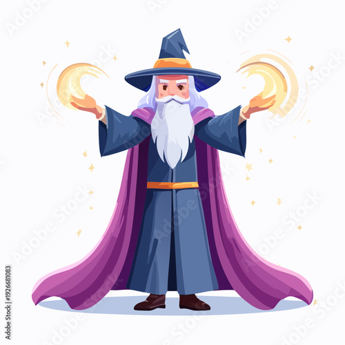 Magicien cartoon lançant un sort – illustration fantasy colorée