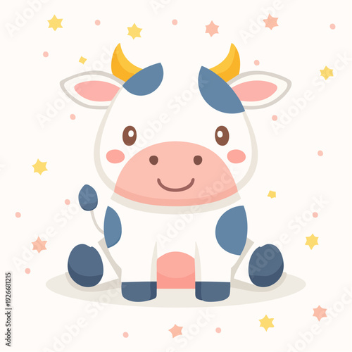 Vache cartoon mignonne avec clochette, illustration kawaii