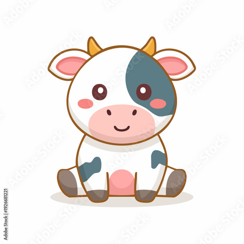 Vache cartoon mignonne avec clochette, illustration kawaii