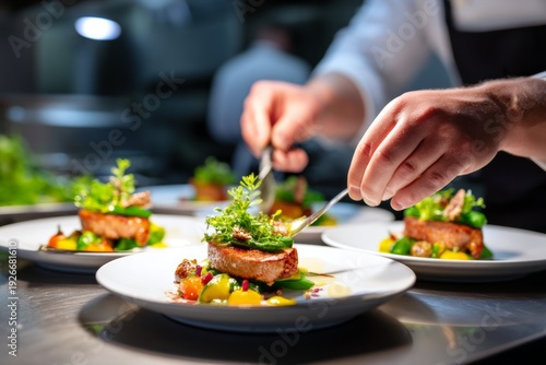 Wallpaper Mural Expert Chef Plating Gourmet Dish in Fine Dining Kitchen Setting Torontodigital.ca