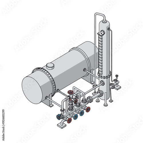 Industrial Equipment Tank with Pipes and Valves.