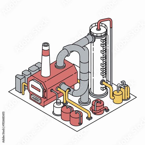 Industrial Furnace System with Pipes and Equipment.