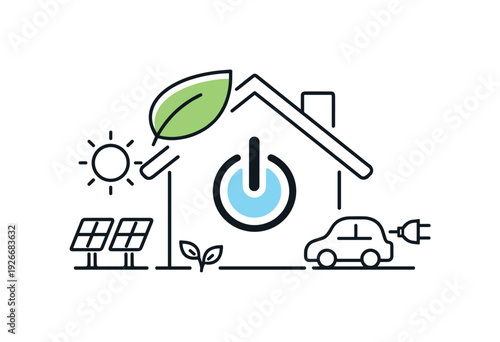 Sustainable lifestyle choices and environmental responsibility in daily living highlighting energy awareness and eco habits, a house with a leaf and a