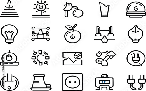 Smart Home and Renewable Energy Line Icons Set with Solar, Battery, Plug, Light Bulb and Eco Symbols