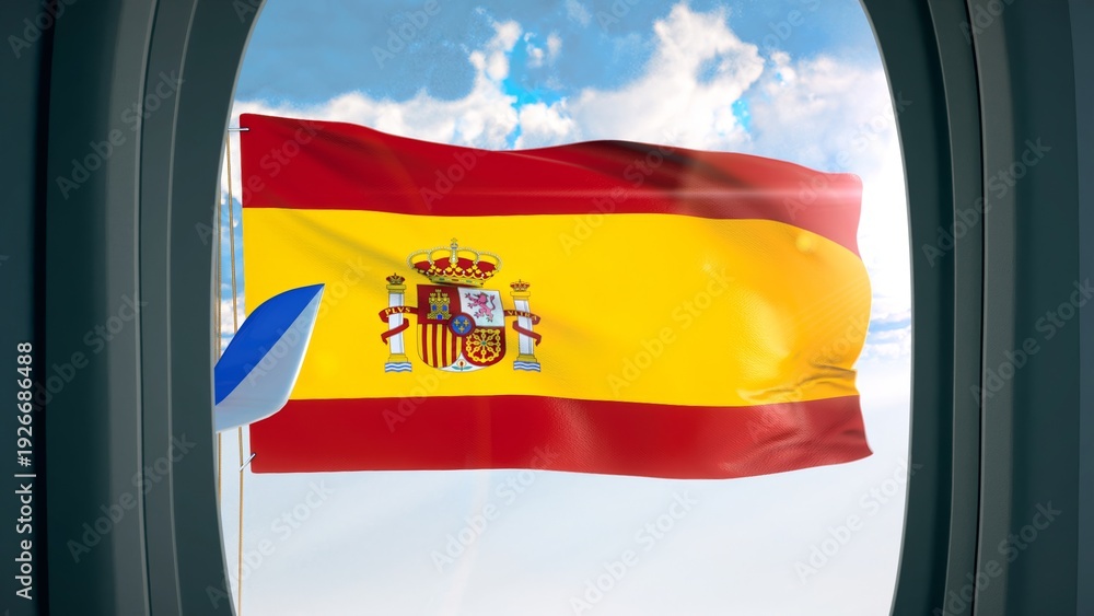 Obraz premium Spain Flag From Airplane Window