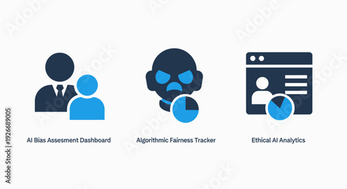 Icons for AI Bias Assessment, Algorithmic Fairness, and Ethical AI Analytics