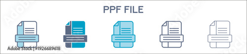 Ppf File Element For Design Graphic - Multi Styles. Vector Illustration Of Two Colored And Black. Multiple Icons Designs Can Be Used For Mobile, Ui, Web 