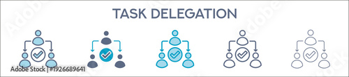Task Delegation Element For Design Graphic - Multi Styles. Vector Illustration Of Two Colored And Black. Multiple Icons Designs Can Be Used For Mobile, Ui, Web 