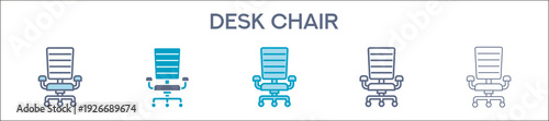 Desk Chair Element For Design Graphic - Multi Styles. Vector Illustration Of Two Colored And Black. Multiple Icons Designs Can Be Used For Mobile, Ui, Web 