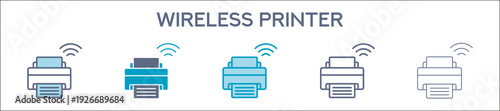 Wireless Printer Element For Design Graphic - Multi Styles. Vector Illustration Of Two Colored And Black. Multiple Icons Designs Can Be Used For Mobile, Ui, Web 