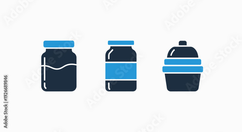 Jars containing liquids and labeled containers, representing storage or ingredients