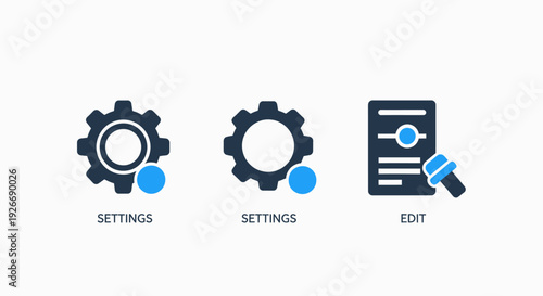 Modern Settings and Edit Function Icons for Web and Mobile UI - Customizable Configuration and Document Modification Symbols
