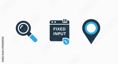 Search, Fixed Input, and Location Pin Icons - Essential UI Elements for Web Navigation and Data Entry
