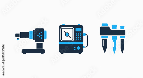 Laboratory Equipment and Scientific Research Icons - Modern Technology for Experiments, Chemistry, and Analysis