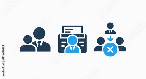 Human Resources Management Icons: Employee Onboarding, Personnel Files, and Staff Termination for HR Department Processes