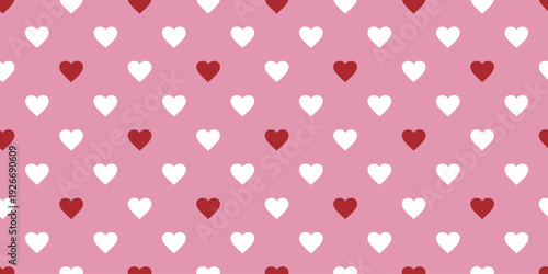 ハート模様のシームレスパターン｜ピンク背景のかわいい背景素材　Seamless Heart Pattern on Pink Background
