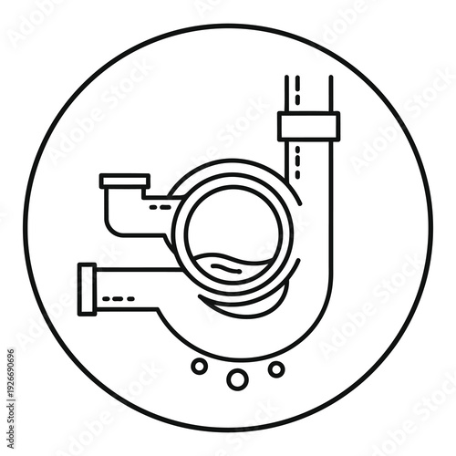 Sewer pipe system with water flow in circle frame icon
