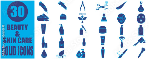 Beauty and skin care solid icons for cosmetic salon treatments eps 10