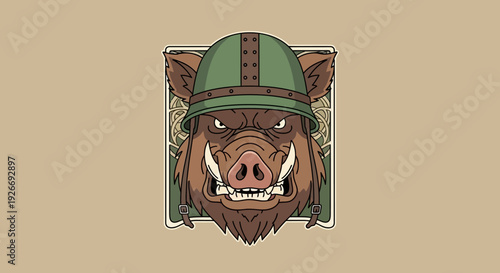 Illustrated boar with helmet vector graphic for design and editorial uses