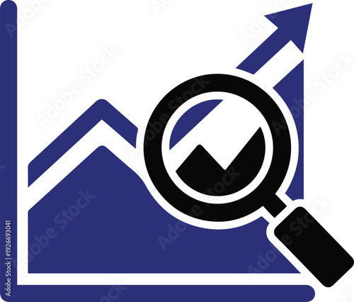 Analyzing upward trend with magnifying glass on graph chart illustration