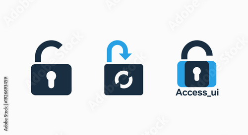 Icons depicting locked and unlocked status for access control, security, and system refresh, indicating privacy and authorization