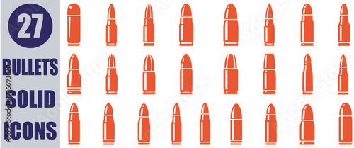 Bullets solid icons, ammunition, gun, weapon, firearms, army eps 10
