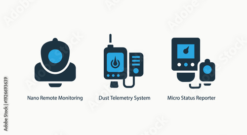 Icons Representing Nano Remote Monitoring, Dust Telemetry, and Micro Status Reporting Systems