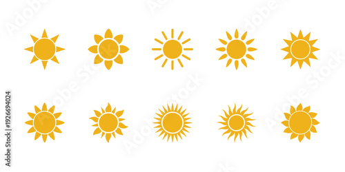 Various yellow sun symbols icons collection