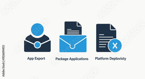 Vector Icons: App Export, Package Applications, Platform Deployment - Software Development & Business Processes