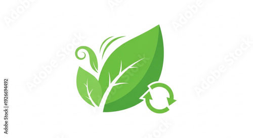Eco friendly leaf symbol with recycling arrow on white background for sustainable and environmental concepts