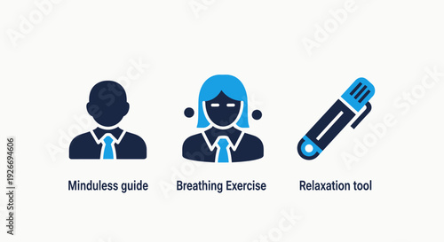 Mindfulness and Relaxation Tools: Guided Meditation, Breathing Exercise, and Wellness Coaching with User and Marker Icons