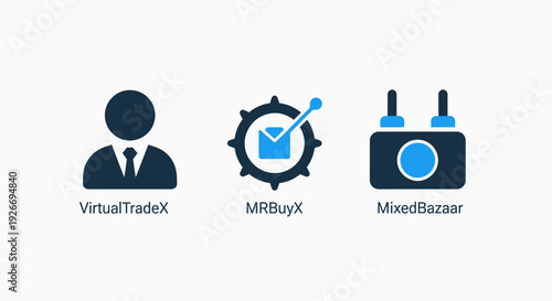 Flat design icons for virtual trade, online buying processes, and diverse digital marketplaces, perfect for e-commerce, finance, and business transaction concepts.