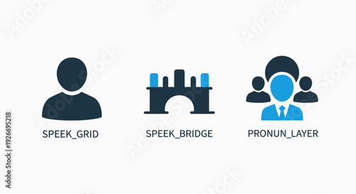 Communication and Connection Icons: Speek Grid, Speek Bridge, and Pronun Layer for Networking Platforms