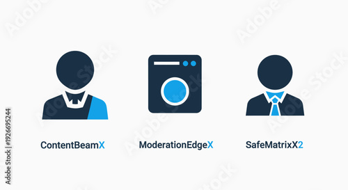 Content Moderation, Data Processing, and User Safety Platform Icons. Modern vector illustrations for digital content management, security, and ethical online environments.