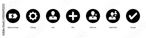 User Management web banner vector illustration featuring Battery Charge, Setting, User, Plus, Add User, Add Friend, and Accept for profiles and connections.