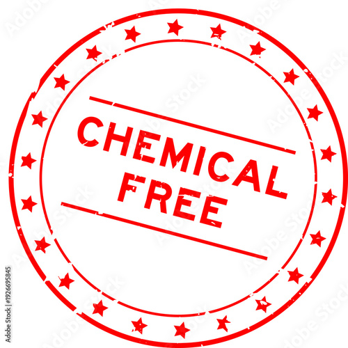 Grunge red chemical free word round rubber seal stamp on white background