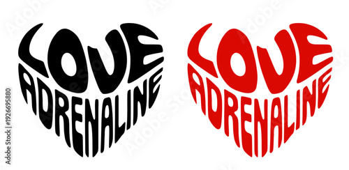  Heart-shaped sticker set featuring "LOVE ADRENALINE" in colorful and black design for body hormones health