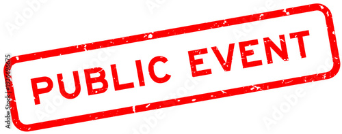 Grunge red public event word square rubber seal stamp on white background