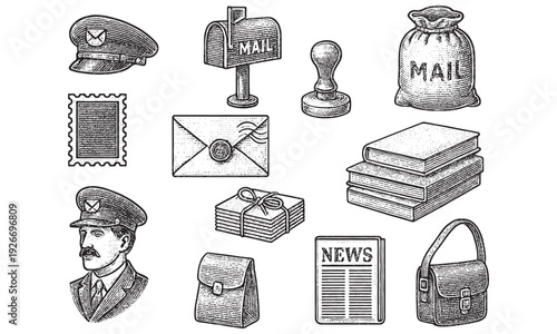 Vintage Postal Service Icons Set