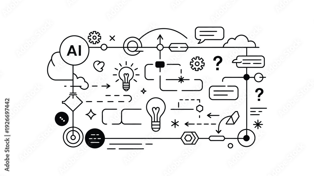 Fototapeta premium innovation technology ai development process abstract frame illustration, futuristic artificial intelligence system concept for software engineering projects.